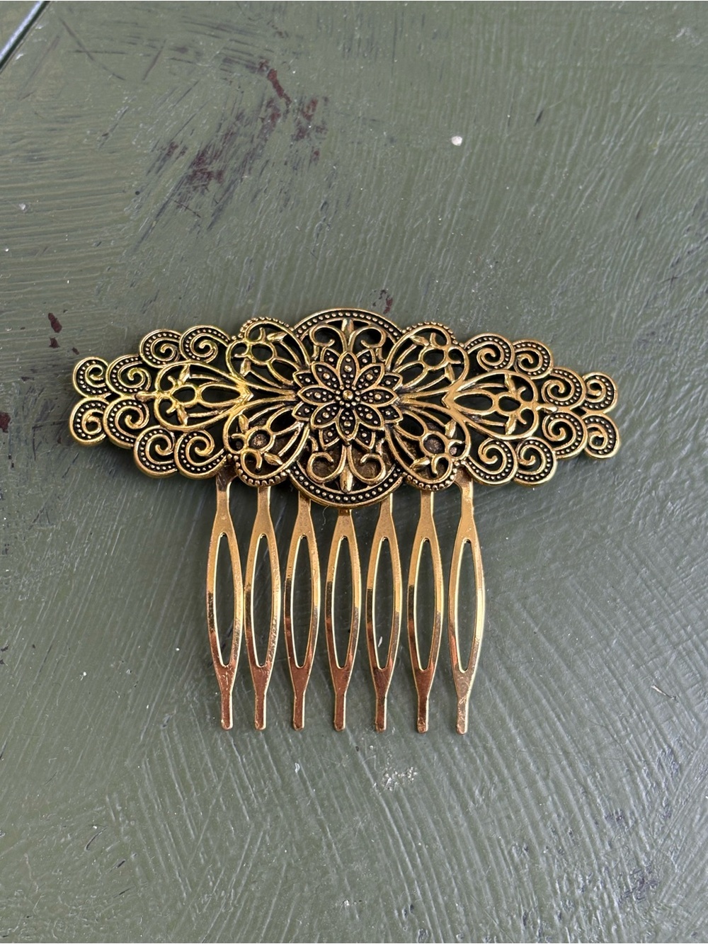 Gold Filigree Floral Hair Comb - Women Accessories